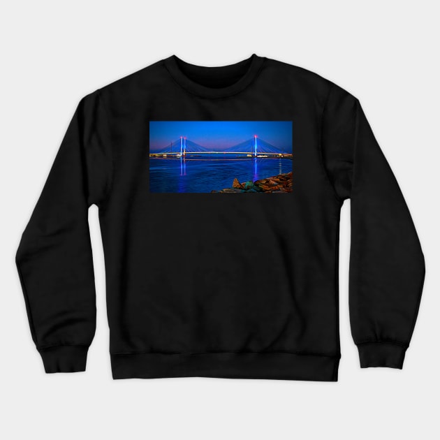 Indian River Bridge Twilight Panorama Expressionism Crewneck Sweatshirt by Swartwout